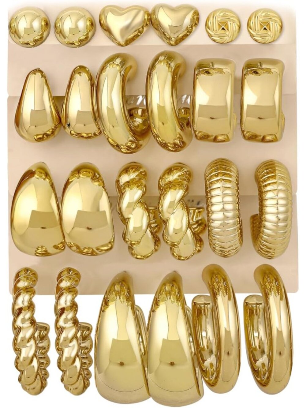 12 Pairs Chunky Gold Hoop Earrings for Women Trendy, Gold Plated Lightweight Hyp